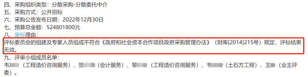 5.24億項(xiàng)目廢標(biāo)，因評(píng)標(biāo)委員會(huì)組建不合規(guī)